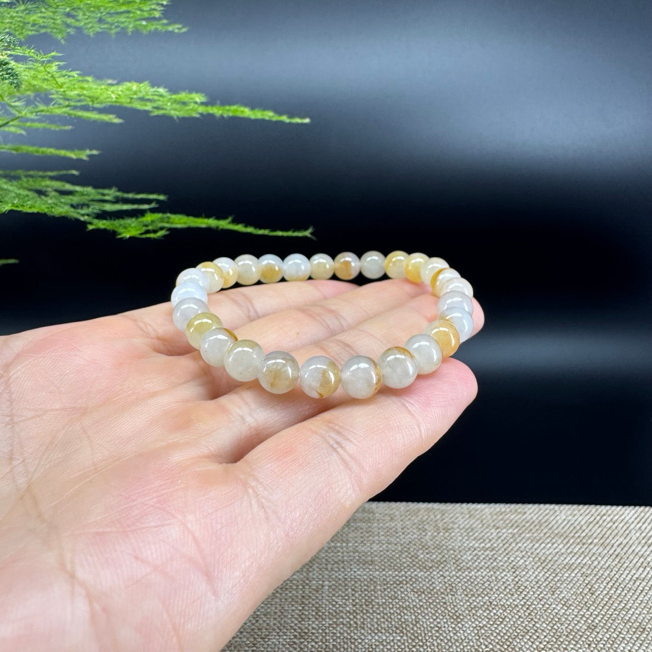RealJade® Co. Genuine Jadeite Jade Round Ice Yellow Beads Bracelet (7 mm)