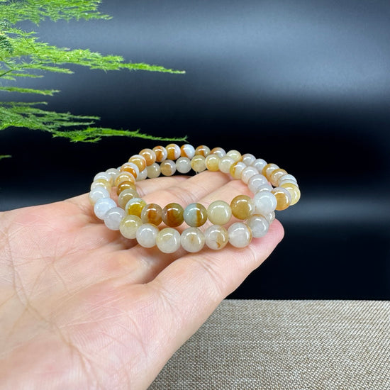 RealJade® Co. Genuine Jadeite Jade Round Ice Yellow Beads Bracelet (7 mm)