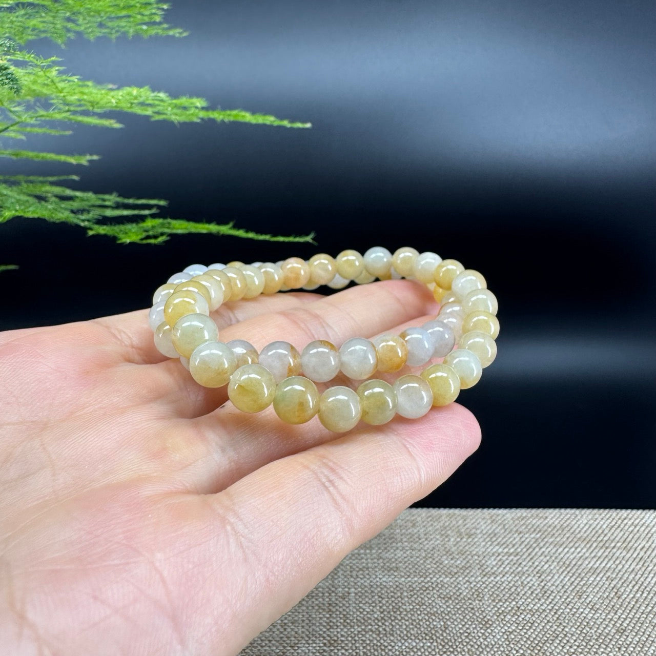 RealJade® Co. Genuine Jadeite Jade Round Ice Yellow Beads Bracelet (7 mm)