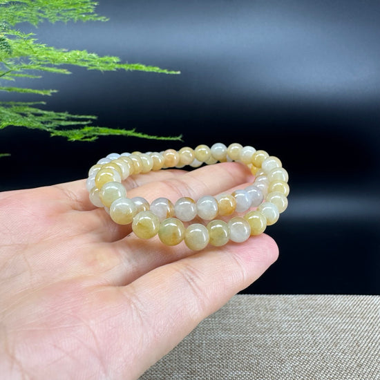 RealJade® Co. Genuine Jadeite Jade Round Ice Yellow Beads Bracelet (7 mm)
