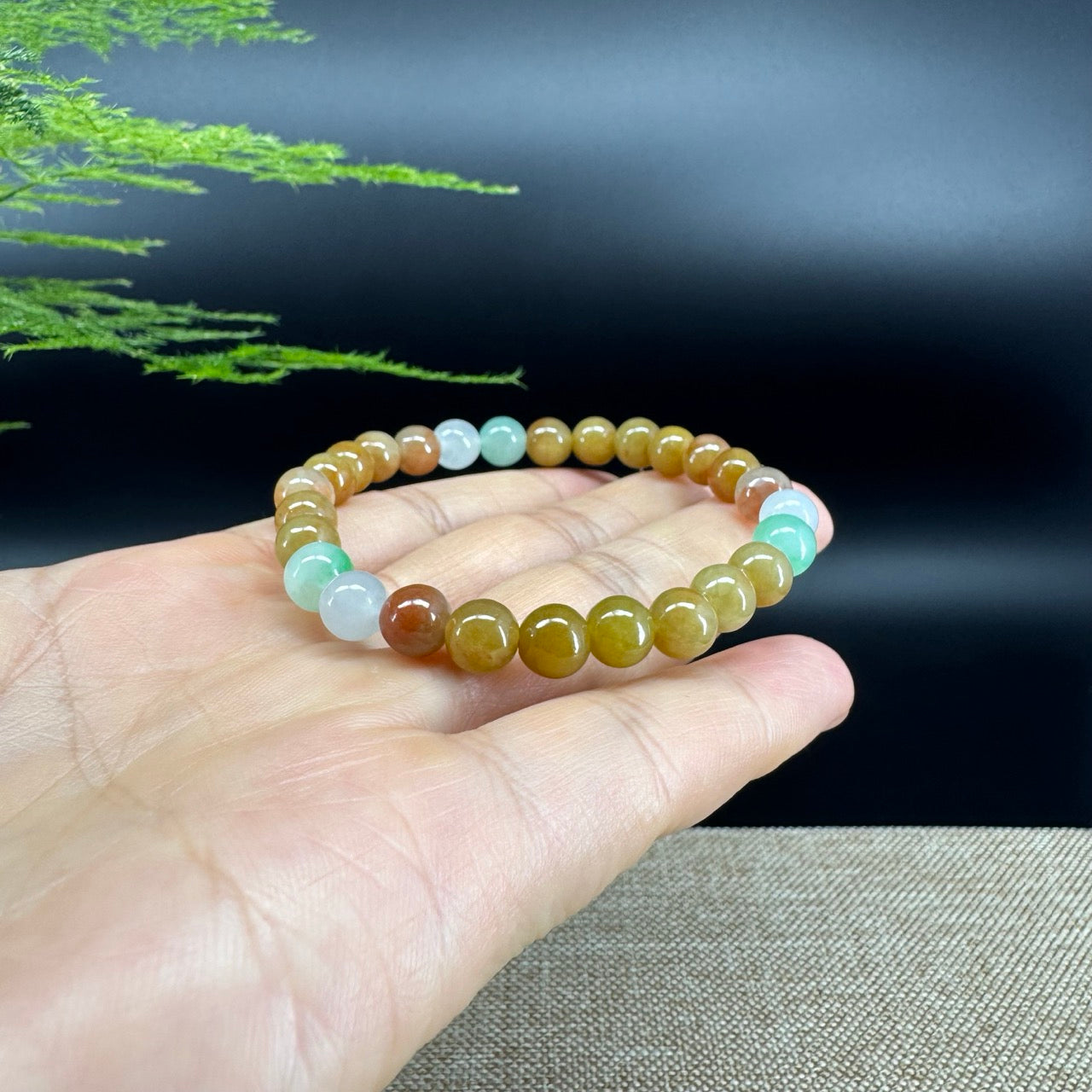 RealJade® Co. Genuine Jadeite Jade Round Multiple Colors Beads Bracelet (7 mm)