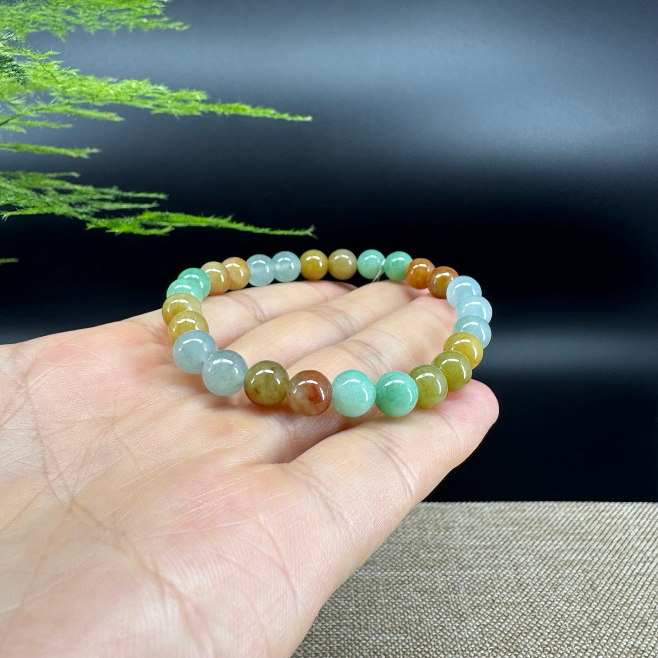RealJade® Co. Genuine Jadeite Jade Round Multiple Colors Beads Bracelet (7 mm)