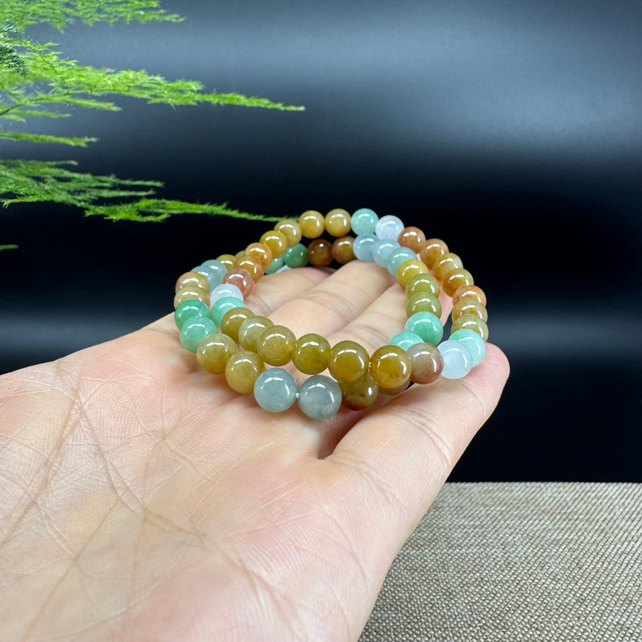 RealJade® Co. Genuine Jadeite Jade Round Multiple Colors Beads Bracelet (7 mm)