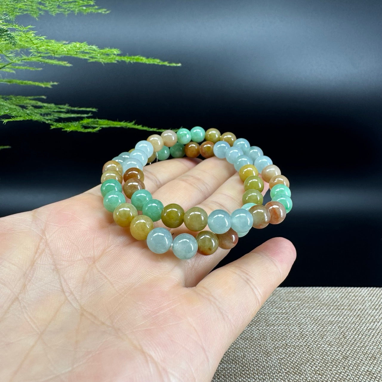 RealJade® Co. Genuine Jadeite Jade Round Multiple Colors Beads Bracelet (7 mm)