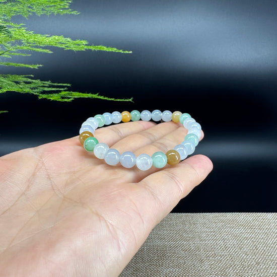 RealJade® Co. Genuine Jadeite Jade Round Multiple Colors Beads Bracelet (7.5 mm)