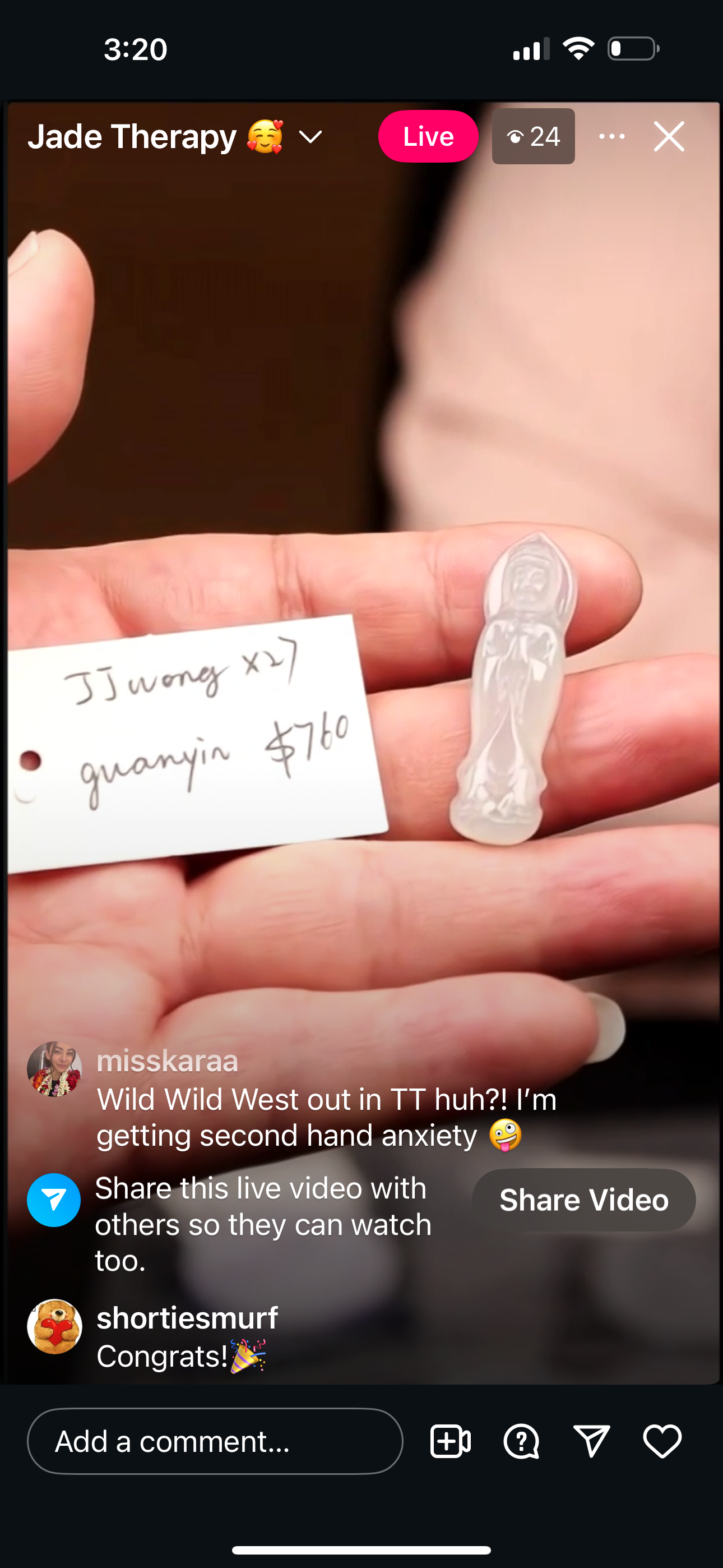 "Live" Natural Icy Light Yellow Standing Guan Yin Jadeite Jade Pendant Carving (10/01/25)