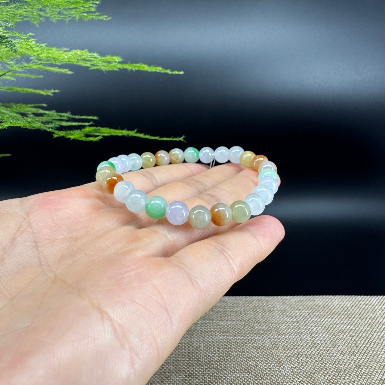 RealJade® Co. Genuine Jadeite Jade Round Multiple Colors Beads Bracelet (7.5 mm)