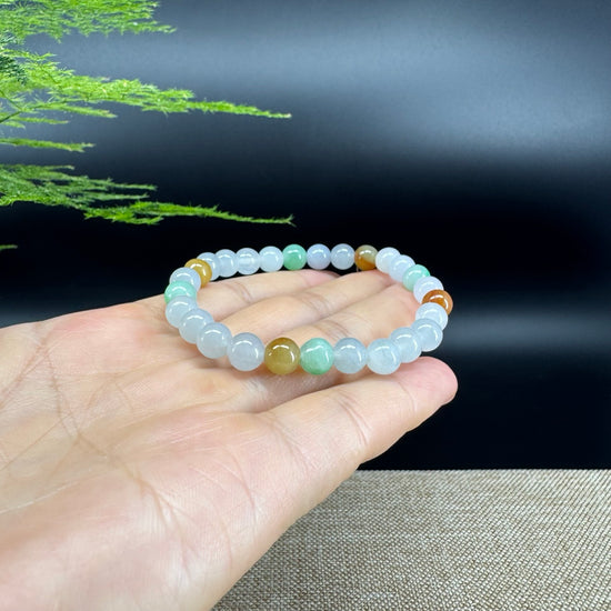 RealJade® Co. Genuine Jadeite Jade Round Multiple Colors Beads Bracelet (7.5 mm)