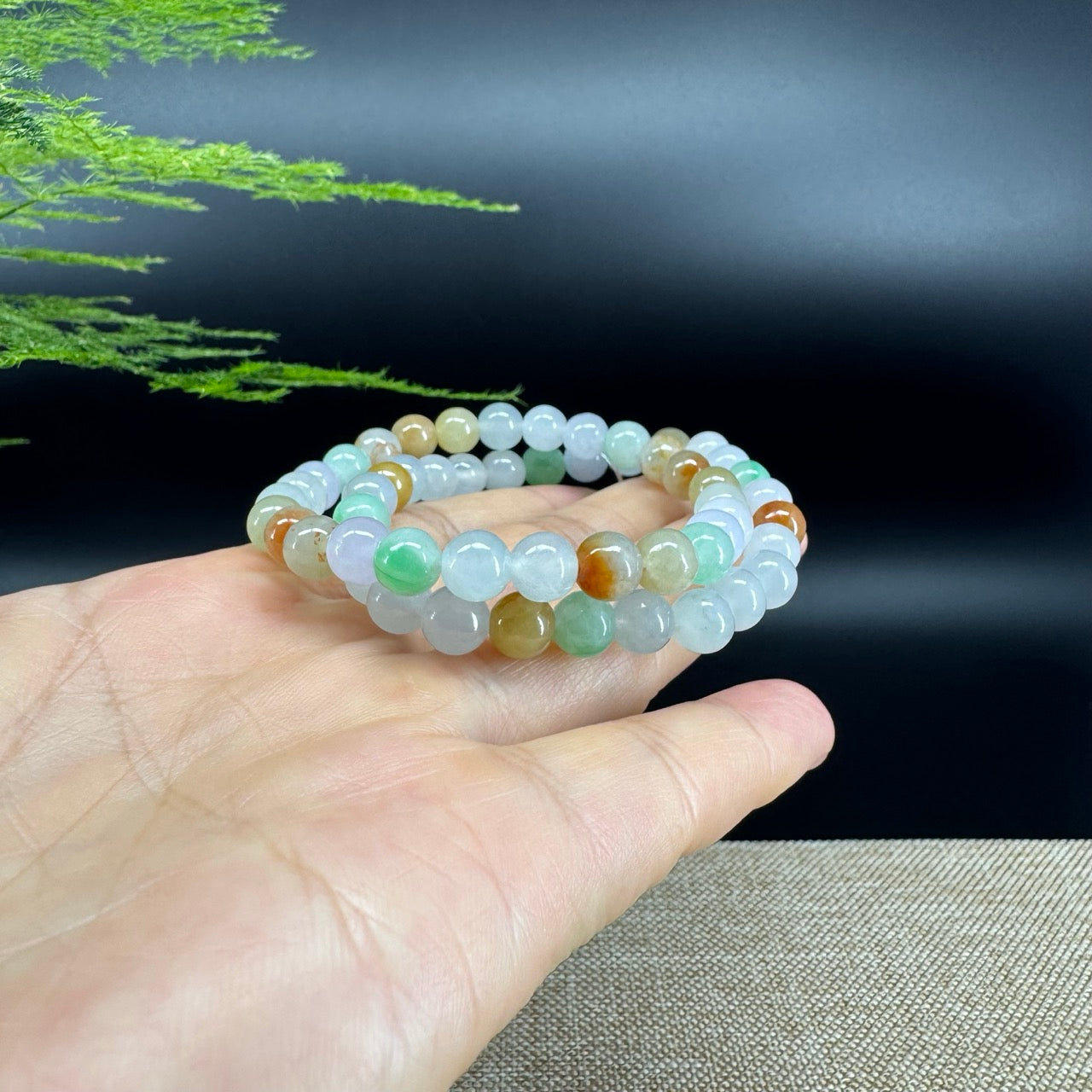 RealJade® Co. Genuine Jadeite Jade Round Multiple Colors Beads Bracelet (7.5 mm)