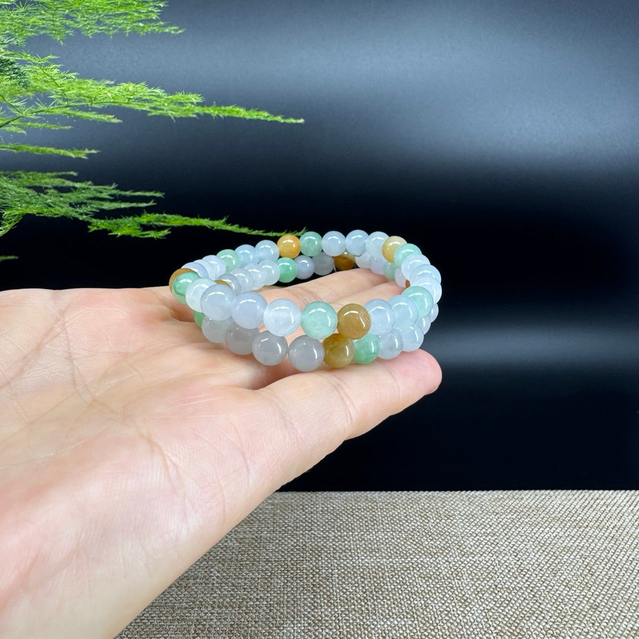 RealJade® Co. Genuine Jadeite Jade Round Multiple Colors Beads Bracelet (7.5 mm)