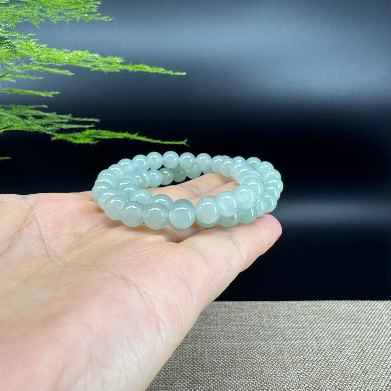 Natural Jadeite Jade Round Green Beads Bracelet ( 7.5 mm )