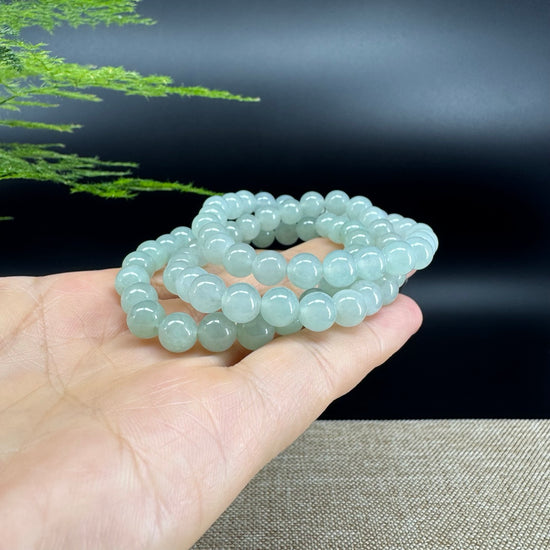 Natural Jadeite Jade Round Green Beads Bracelet ( 7.5 mm )