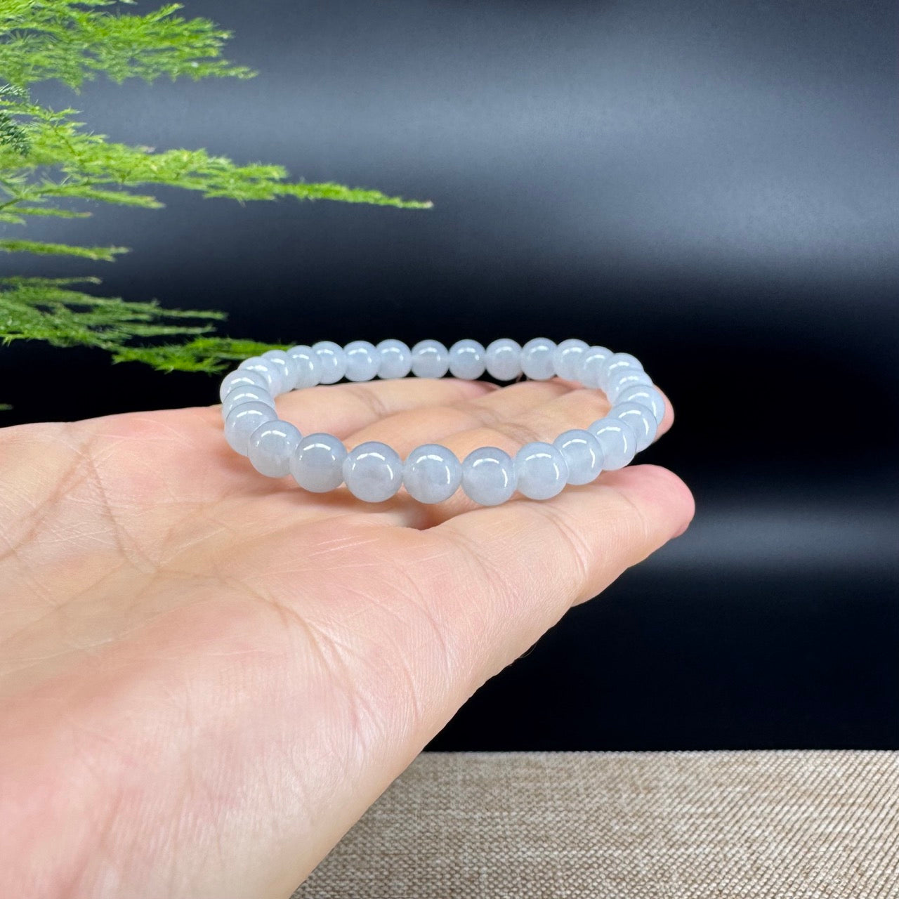 RealJade® Co. Genuine Jadeite Jade Round Light Lavender Beads Bracelet (7 mm)