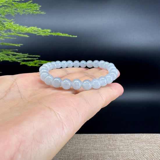 RealJade® Co. Genuine Jadeite Jade Round Light Lavender Beads Bracelet (7 mm)