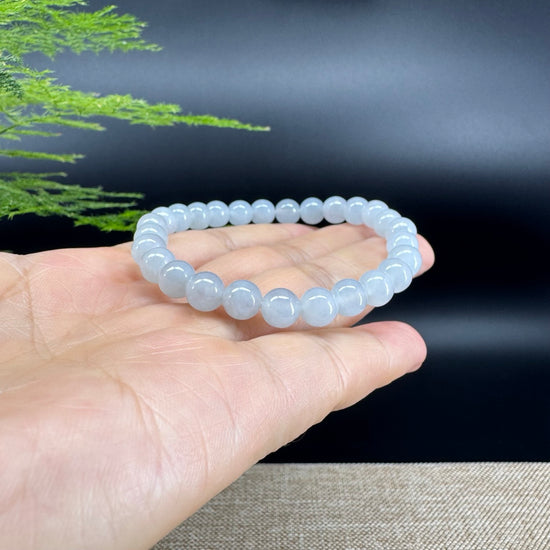 RealJade® Co. Genuine Jadeite Jade Round Light Lavender Beads Bracelet (7 mm)