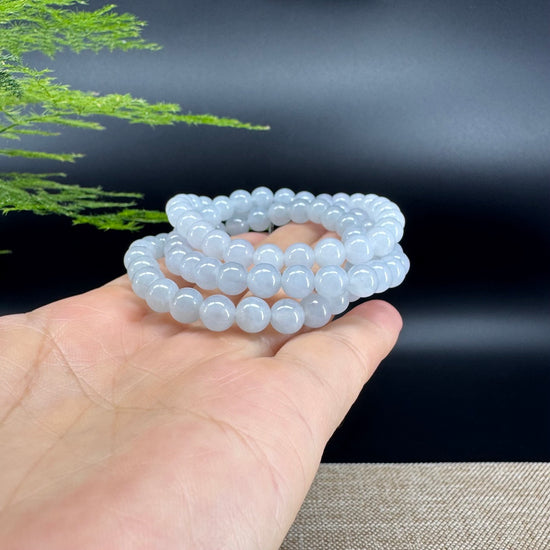 RealJade® Co. Genuine Jadeite Jade Round Light Lavender Beads Bracelet (7 mm)