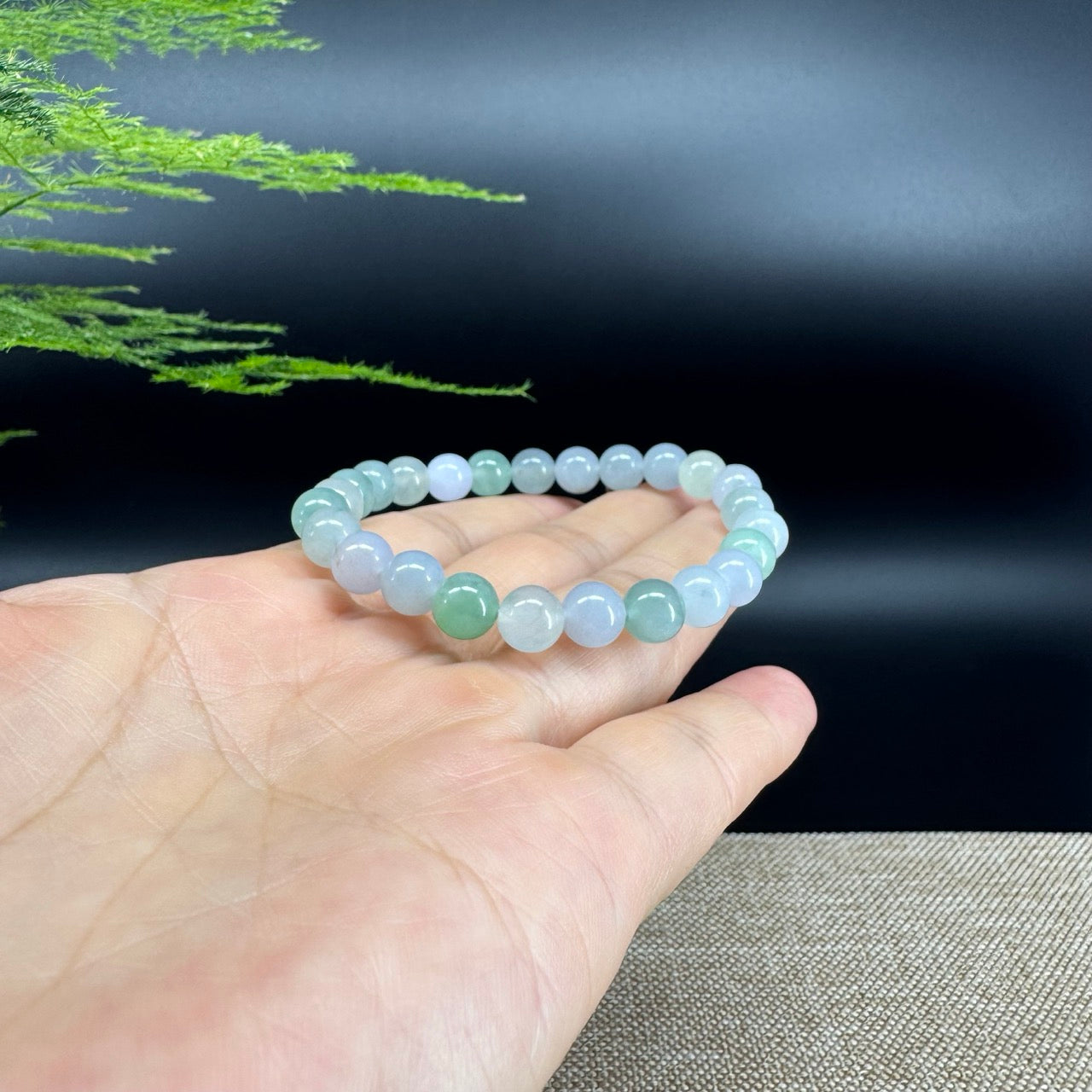 Natural Jadeite Jade Round Green Beads Bracelet ( 7.3 mm )