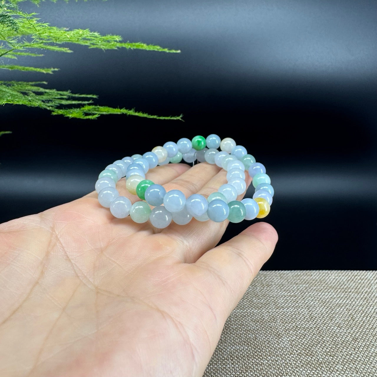 Natural Jadeite Jade Round Green Beads Bracelet ( 7.3 mm )