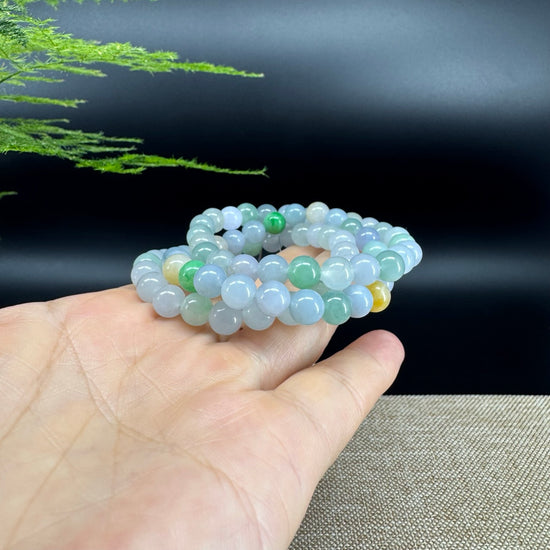 Natural Jadeite Jade Round Green Beads Bracelet ( 7.3 mm )