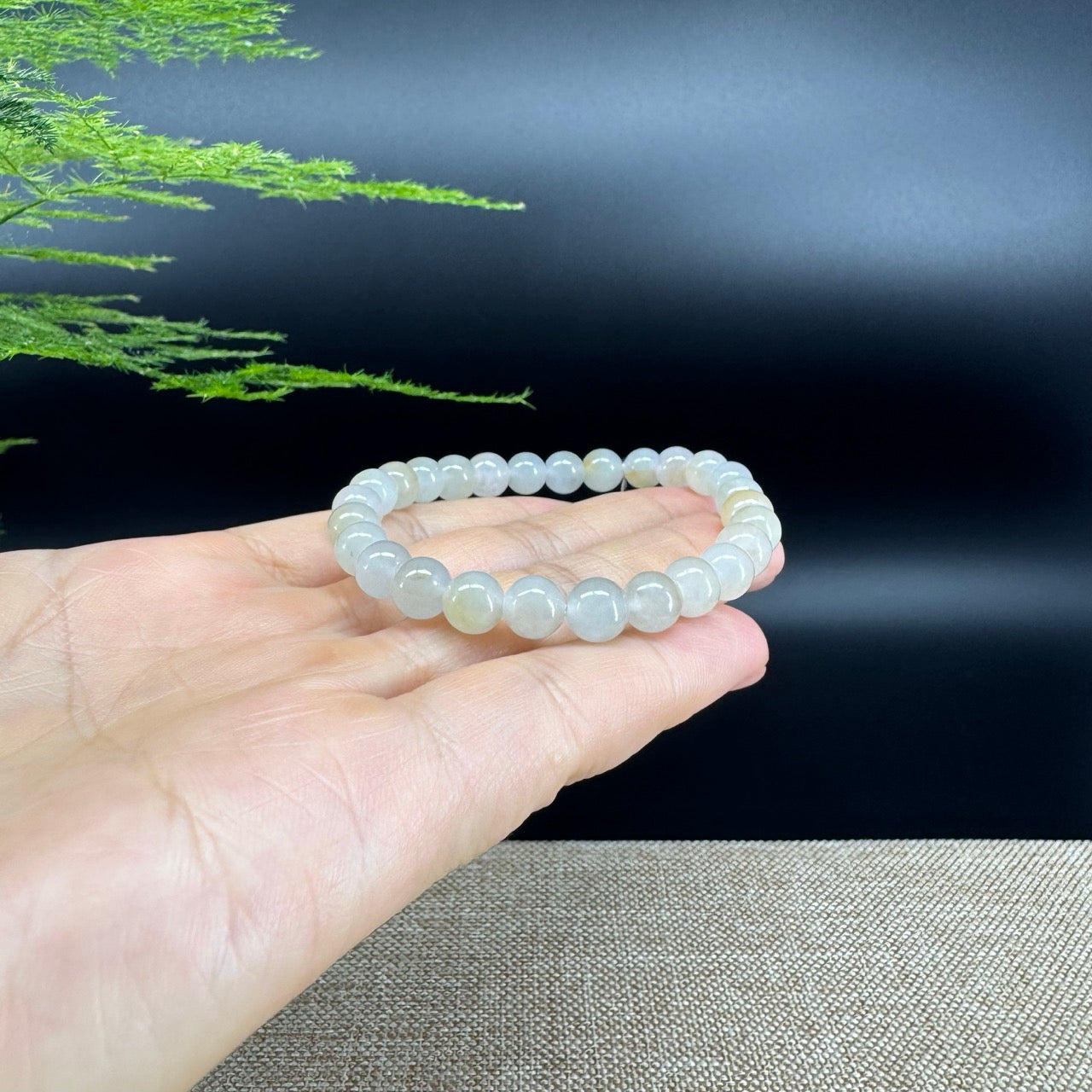 Natural Jadeite Jade Round Ice Yellow Beads Bracelet ( 7.5 mm )