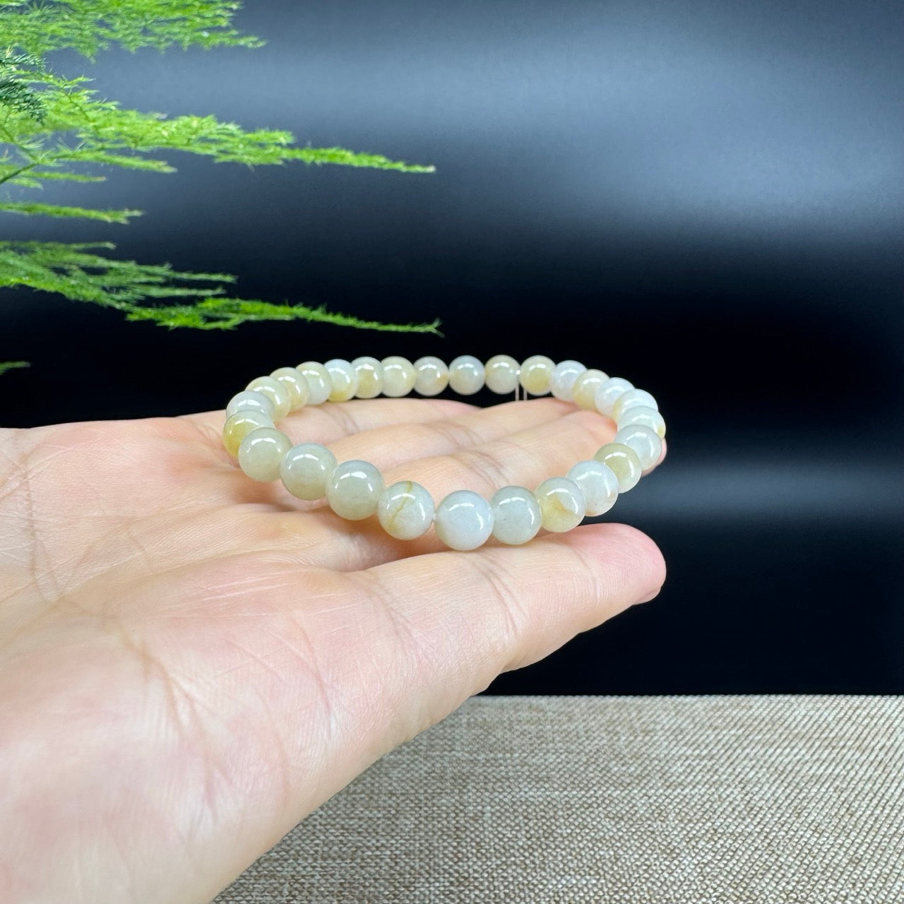 Natural Jadeite Jade Round Ice Yellow Beads Bracelet ( 7.5 mm )