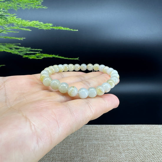 Natural Jadeite Jade Round Ice Yellow Beads Bracelet ( 7.5 mm )