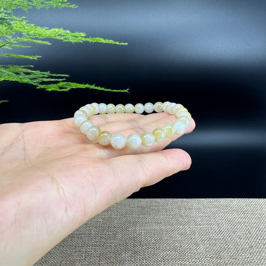 Natural Jadeite Jade Round Ice Yellow Beads Bracelet ( 7.5 mm )