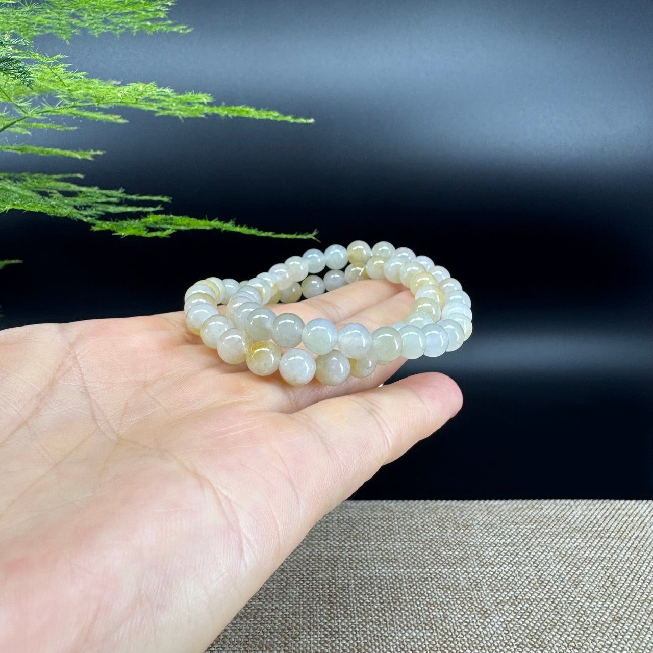 Natural Jadeite Jade Round Ice Yellow Beads Bracelet ( 7.5 mm )