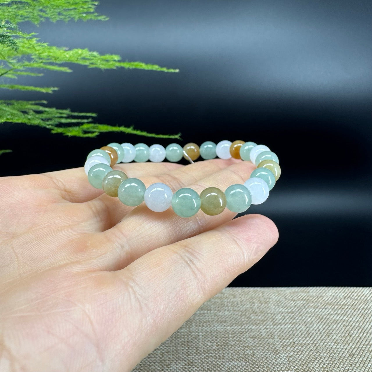 RealJade® Co. Genuine Jadeite Jade Round Ice Multiple Colors Beads Bracelet (7 mm)