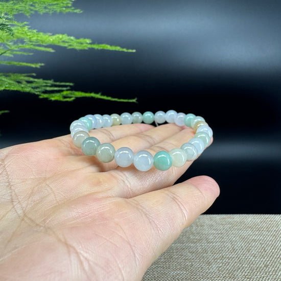 RealJade® Co. Genuine Jadeite Jade Round Ice Multiple Colors Beads Bracelet (7 mm)