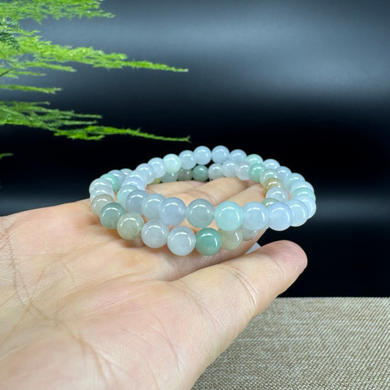 RealJade® Co. Genuine Jadeite Jade Round Ice Multiple Colors Beads Bracelet (7 mm)