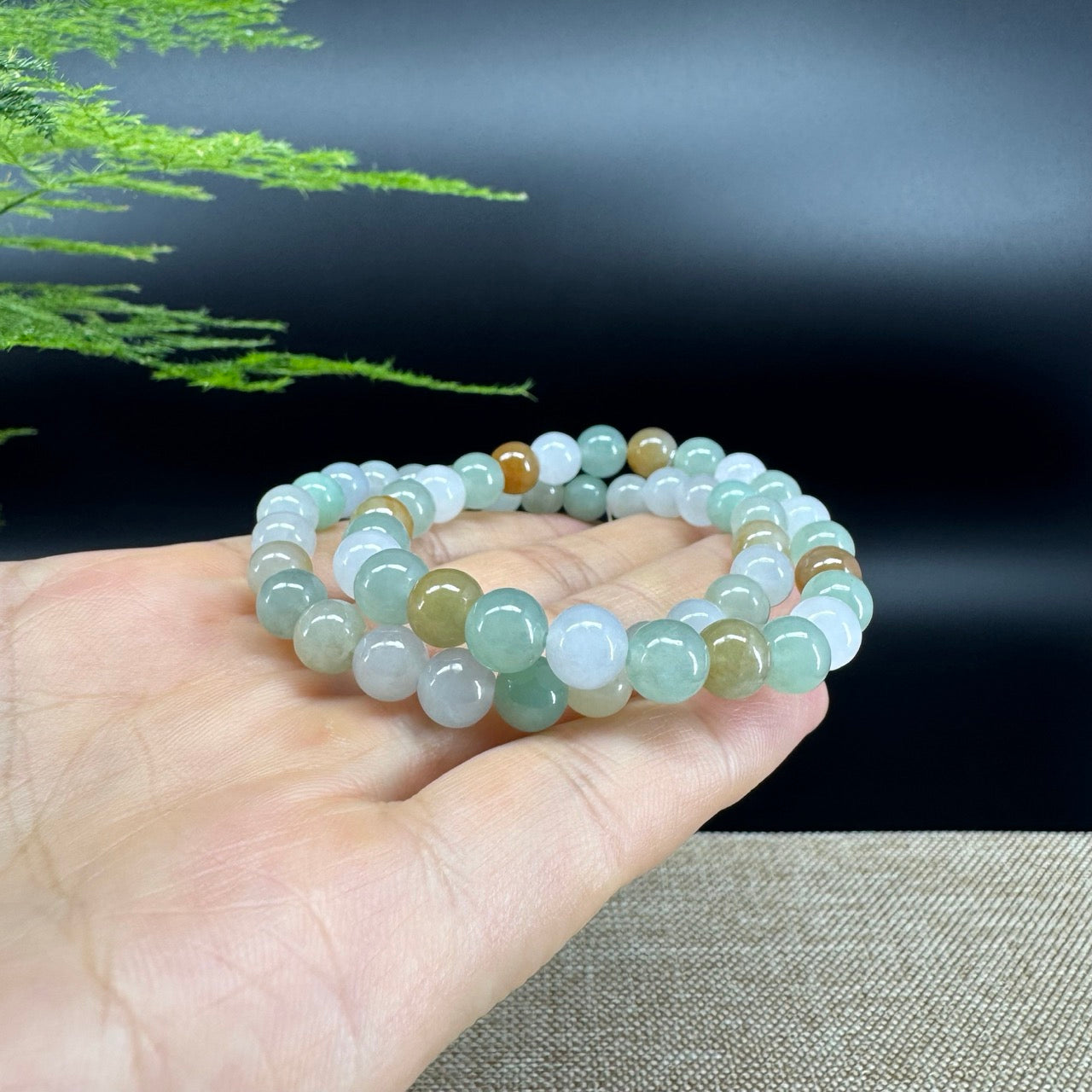 RealJade® Co. Genuine Jadeite Jade Round Ice Multiple Colors Beads Bracelet (7 mm)