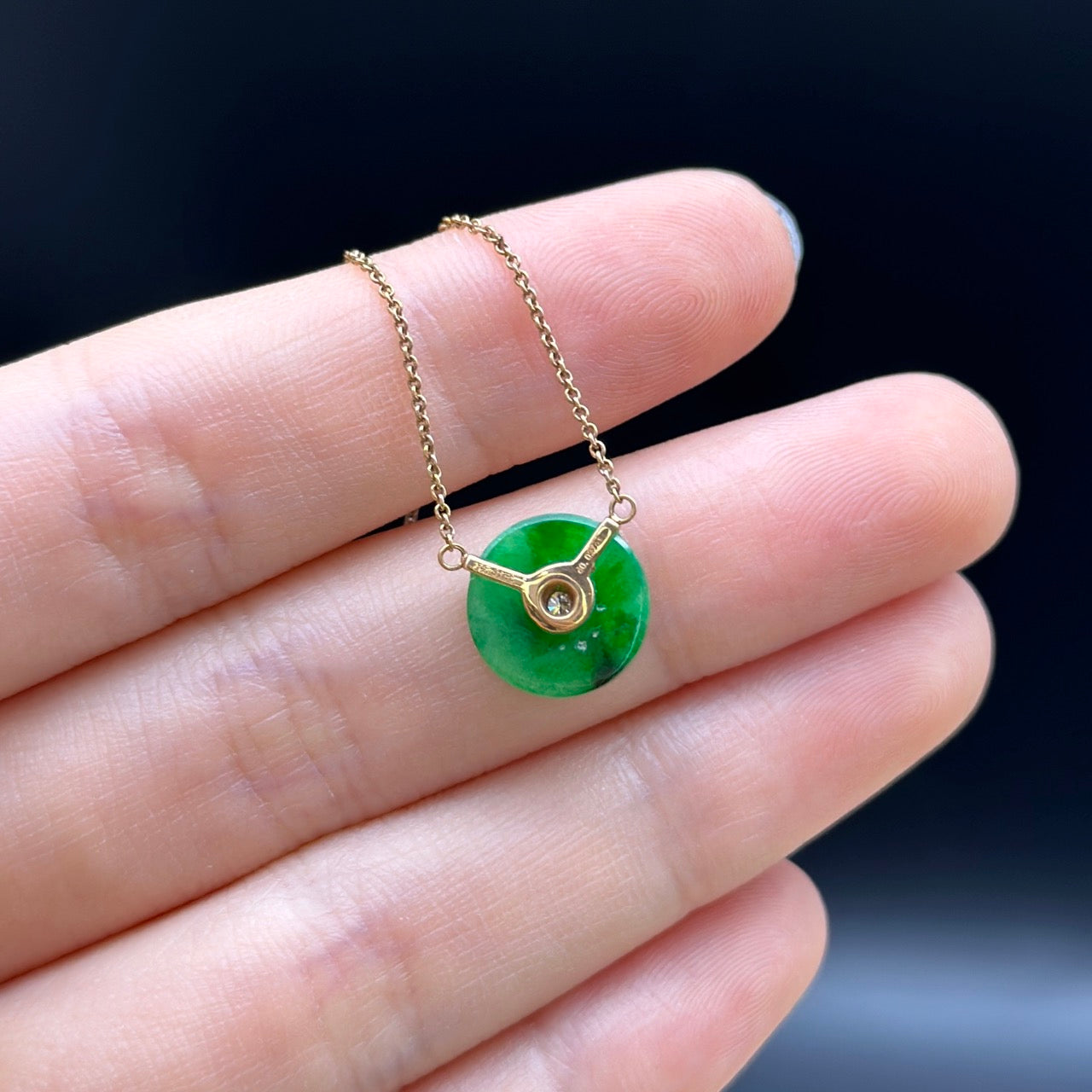 RealJade "Lucky Button" 18k Rose Gold Jadeite jade Diamond Pendant Necklace