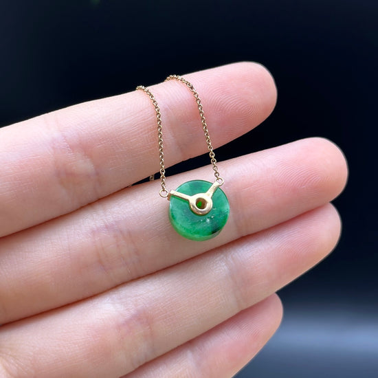 RealJade "Lucky Button" 18k Rose Gold Jadeite jade Diamond Pendant Necklace