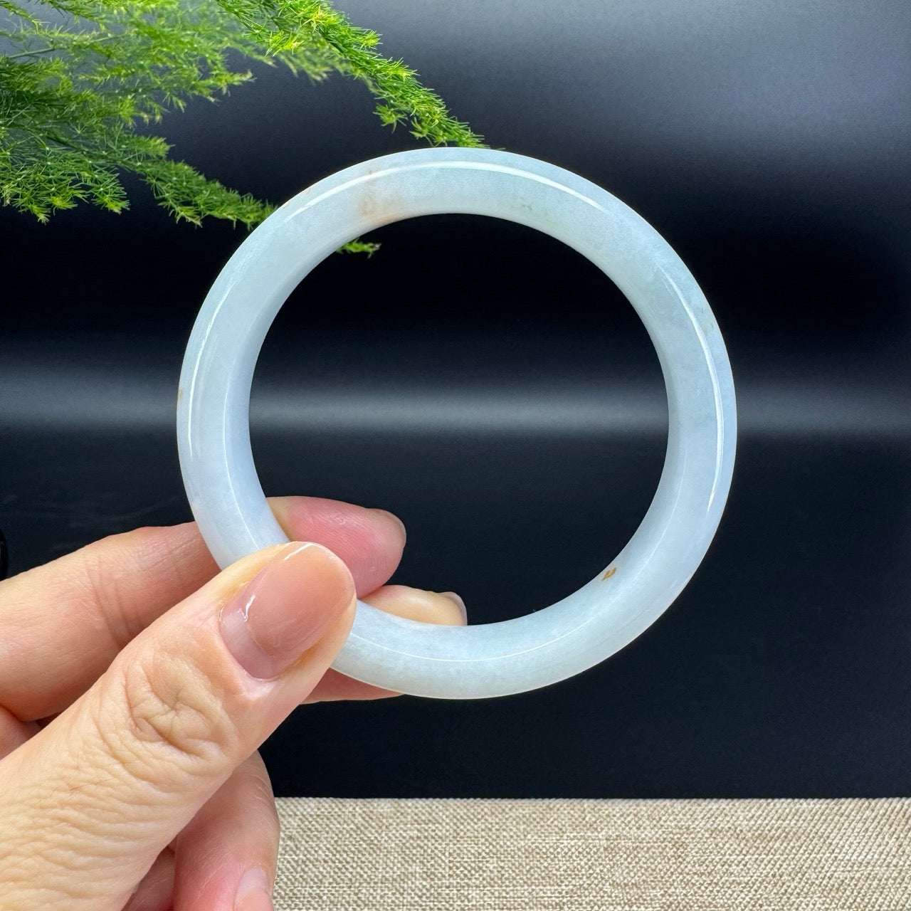 Genuine Burmese White Green Jade Jadeite Bangle Bracelet ( 57.4mm )