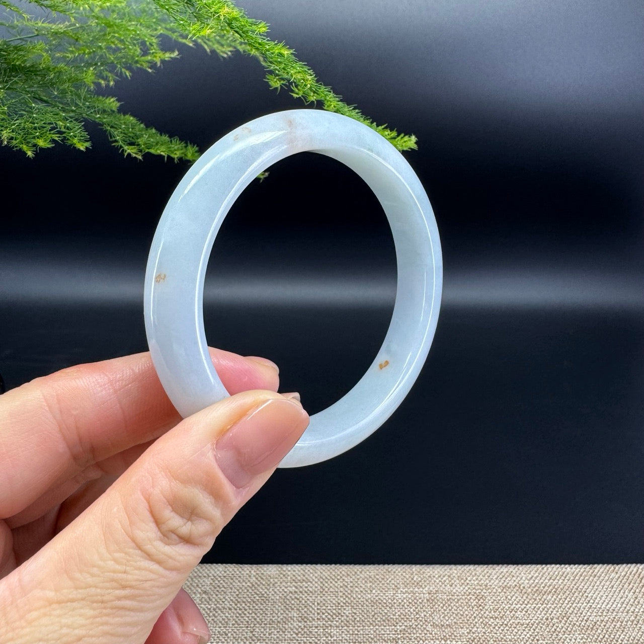 Genuine Burmese White Green Jade Jadeite Bangle Bracelet ( 57.4mm )