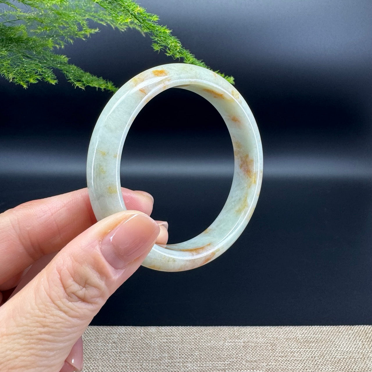 Genuine Burmese Yellow Green Jade Jadeite Bangle Bracelet ( 57.3mm )