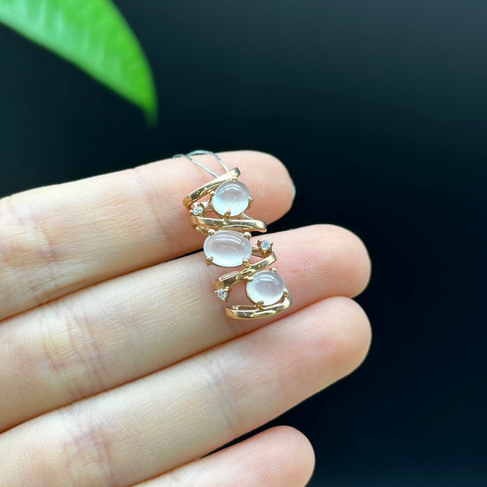 RealJade 14k Rose Gold Jadeite Jade Diamond Bubble Pendant Necklace