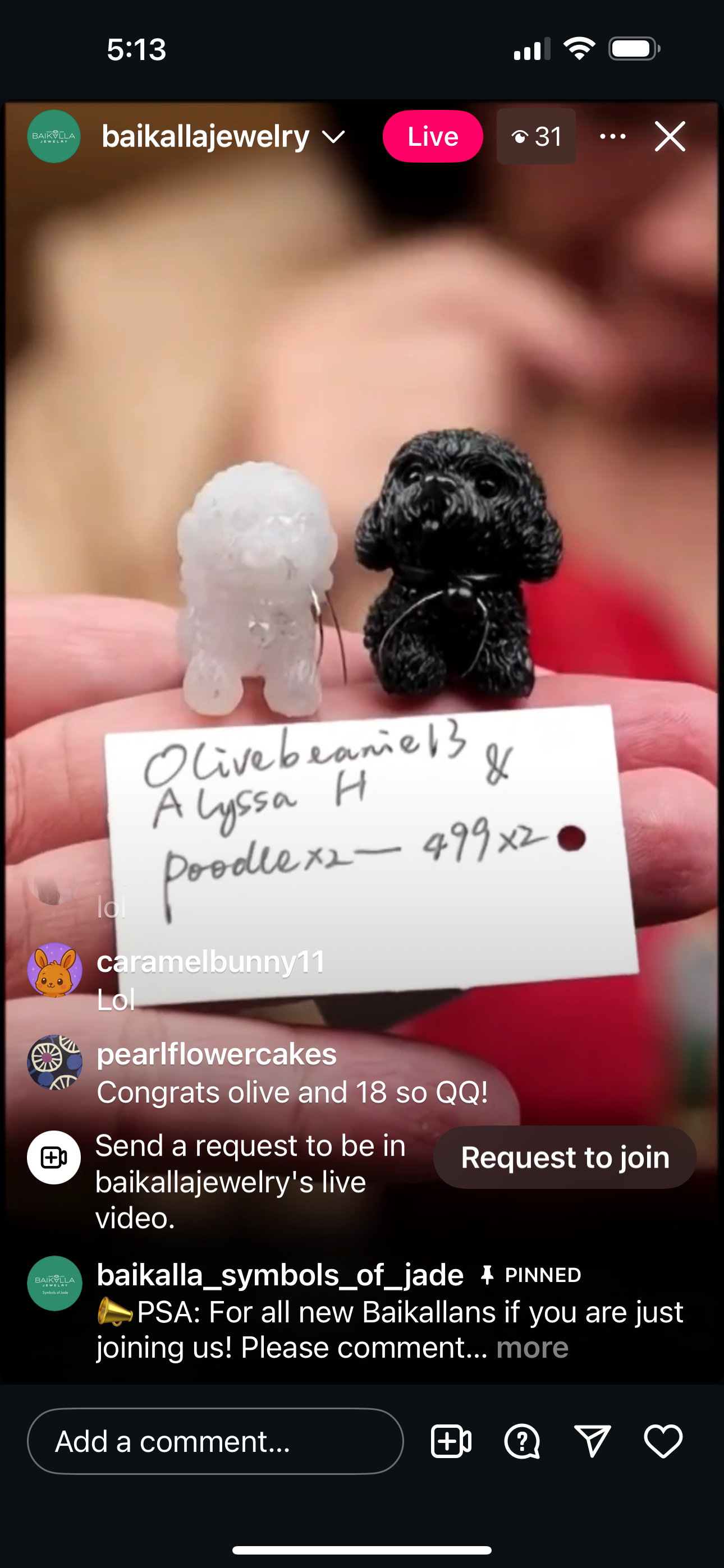 "Live" Natural Icy White & Black WuJi Jadeite Jade Dog Carving (10/27/25) (10/25/25)