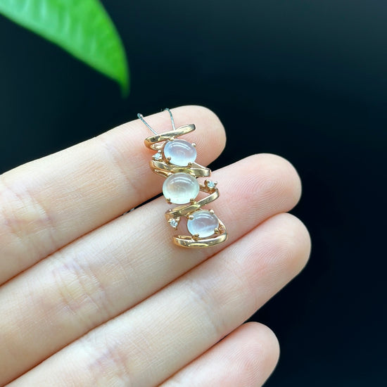 RealJade 14k Rose Gold Jadeite Jade Diamond Bubble Pendant Necklace