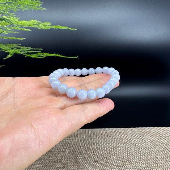 RealJade® Co. Genuine Jadeite Jade Round Light Lavender Beads Bracelet (8 mm)