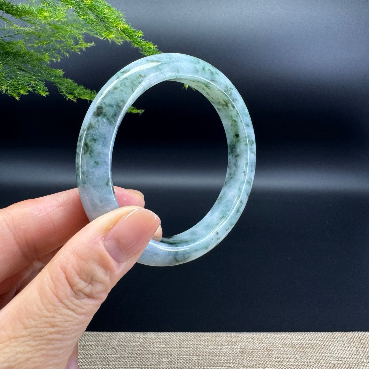 Genuine Burmese Oil Green Jade Jadeite Bangle Bracelet ( 57.9mm )