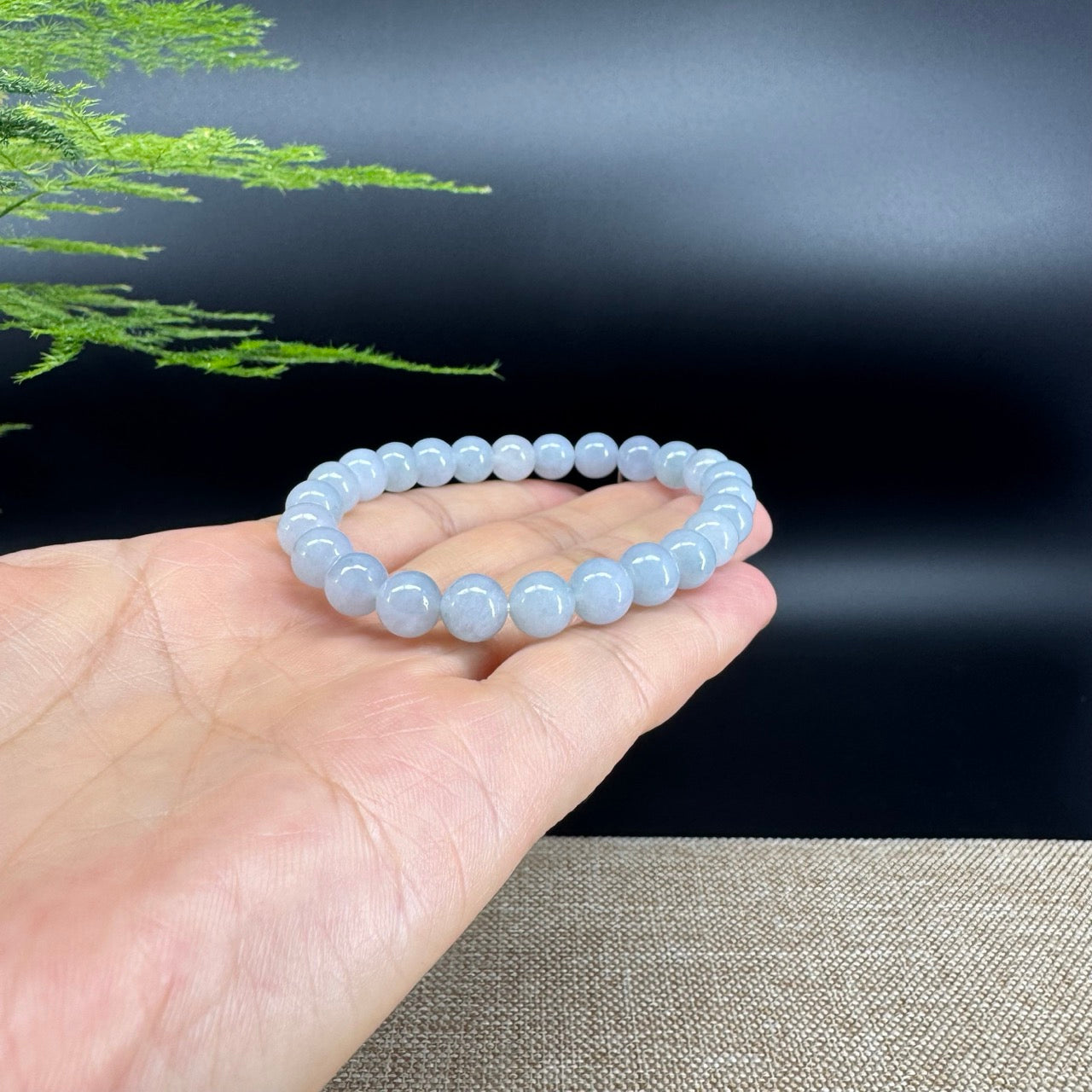 RealJade® Co. Genuine Jadeite Jade Round Light Lavender Beads Bracelet (7.5mm)