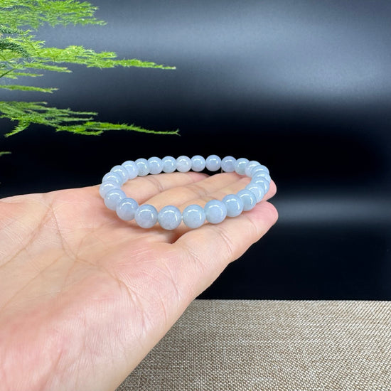 RealJade® Co. Genuine Jadeite Jade Round Light Lavender Beads Bracelet (7.5mm)