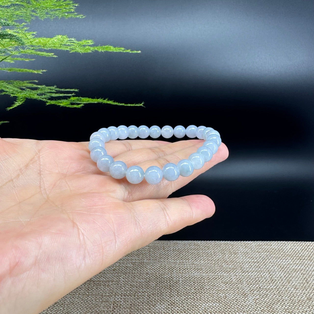 RealJade® Co. Genuine Jadeite Jade Round Light Lavender Beads Bracelet (7.5mm)