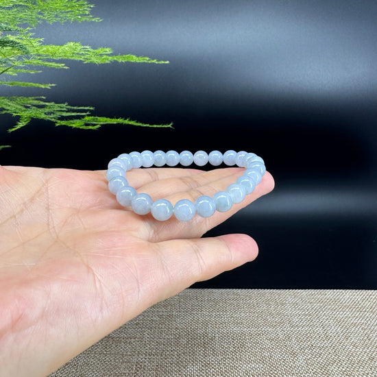 RealJade® Co. Genuine Jadeite Jade Round Light Lavender Beads Bracelet (7.5mm)