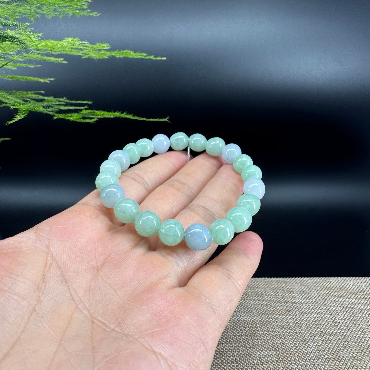 Genuine Jadeite Jade Round Lavender Green  Beads Bracelet (8.5 mm)