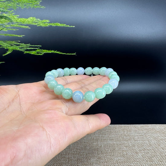 Genuine Jadeite Jade Round Lavender Green  Beads Bracelet (8.5 mm)