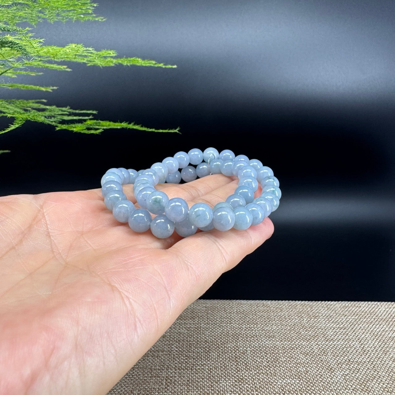 RealJade® Co. Genuine Jadeite Jade Round Light Lavender Blue  Beads Bracelet (7.8mm)