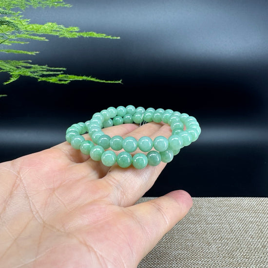 RealJade® Co. Genuine Jadeite Jade Round Apple Green Beads Bracelet (7 mm)